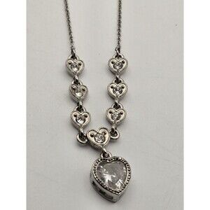 AVON Rhinestone Hearts Silver Tone 18" Necklace